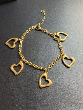 Gold Heart Charm Stainless Steel Bracelet - Women Jewelry